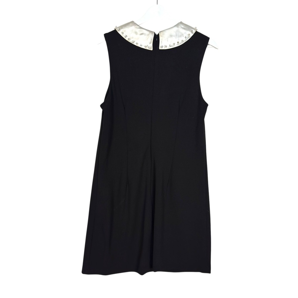 Betsey Johnson Shift Dress 10 Black Silver Rhinestone Collar Mod Retro Preppy - Picture 4 of 8